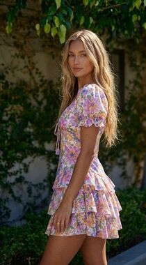 Sage & Paige Floral Puff Sleeve Ruffle Romper Dress ✨ US XS / AU 6